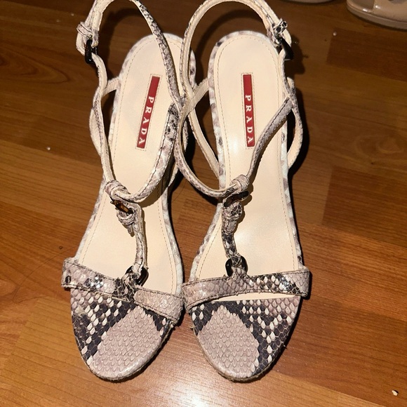 Prada Wedge Sandal SIZE 38 WOMEN's Snake Python Look, Cork Womens Size 7.5 - Picture 1 of 6